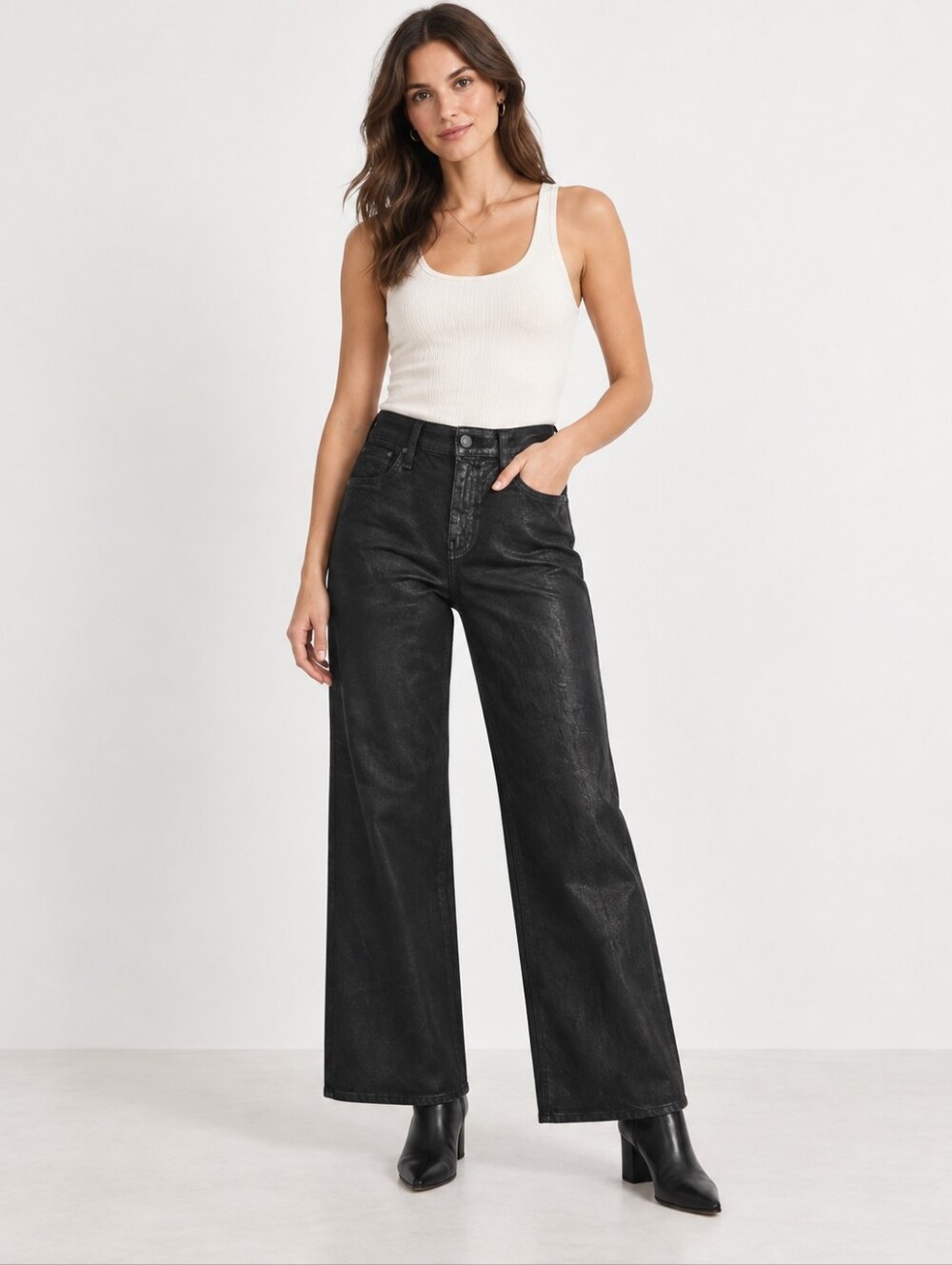 Hudson Rosie Coated Jeans Black Wide Leg Jeans Size 4